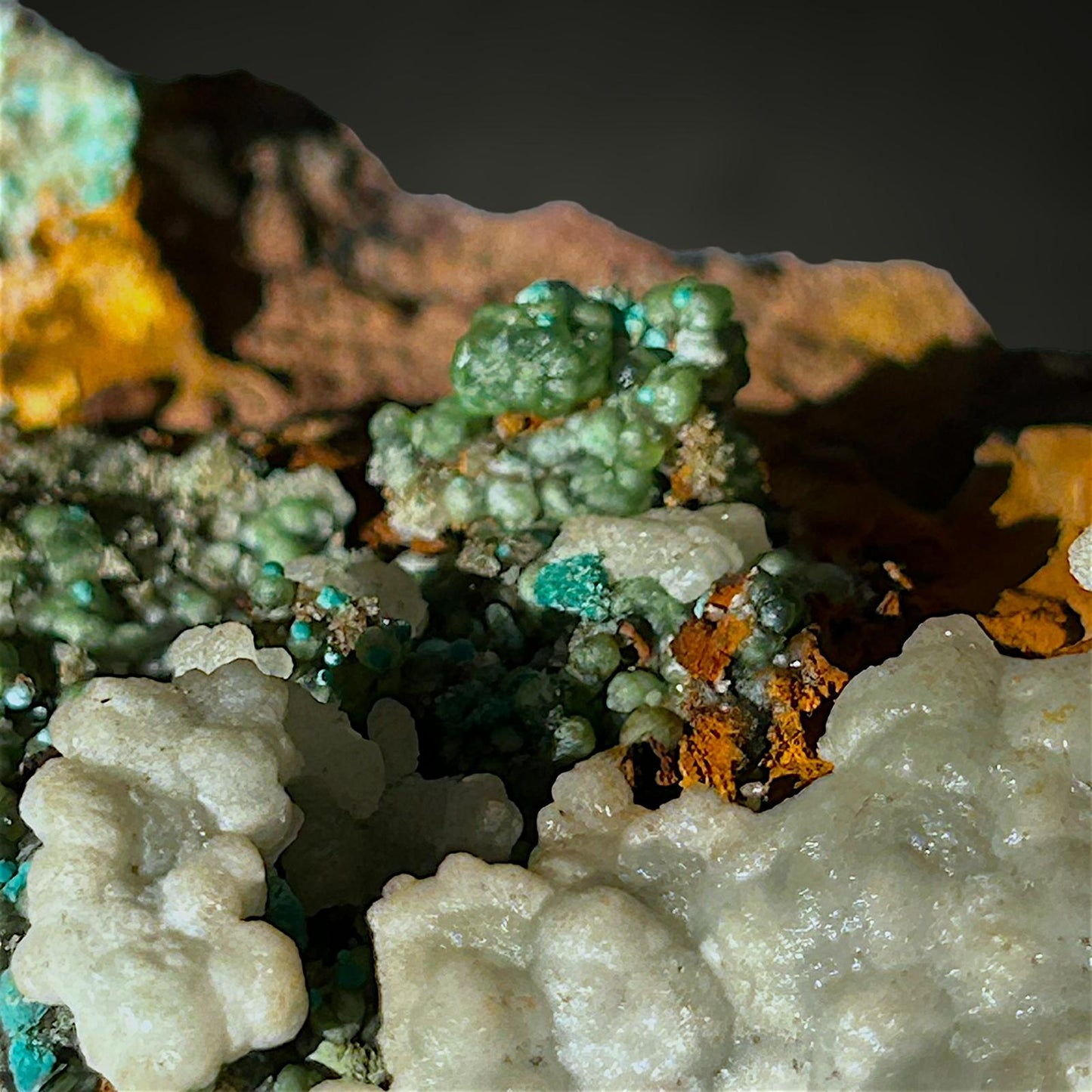 Smithsonite, Aragonite, Rosasite - Lavrion, Greece