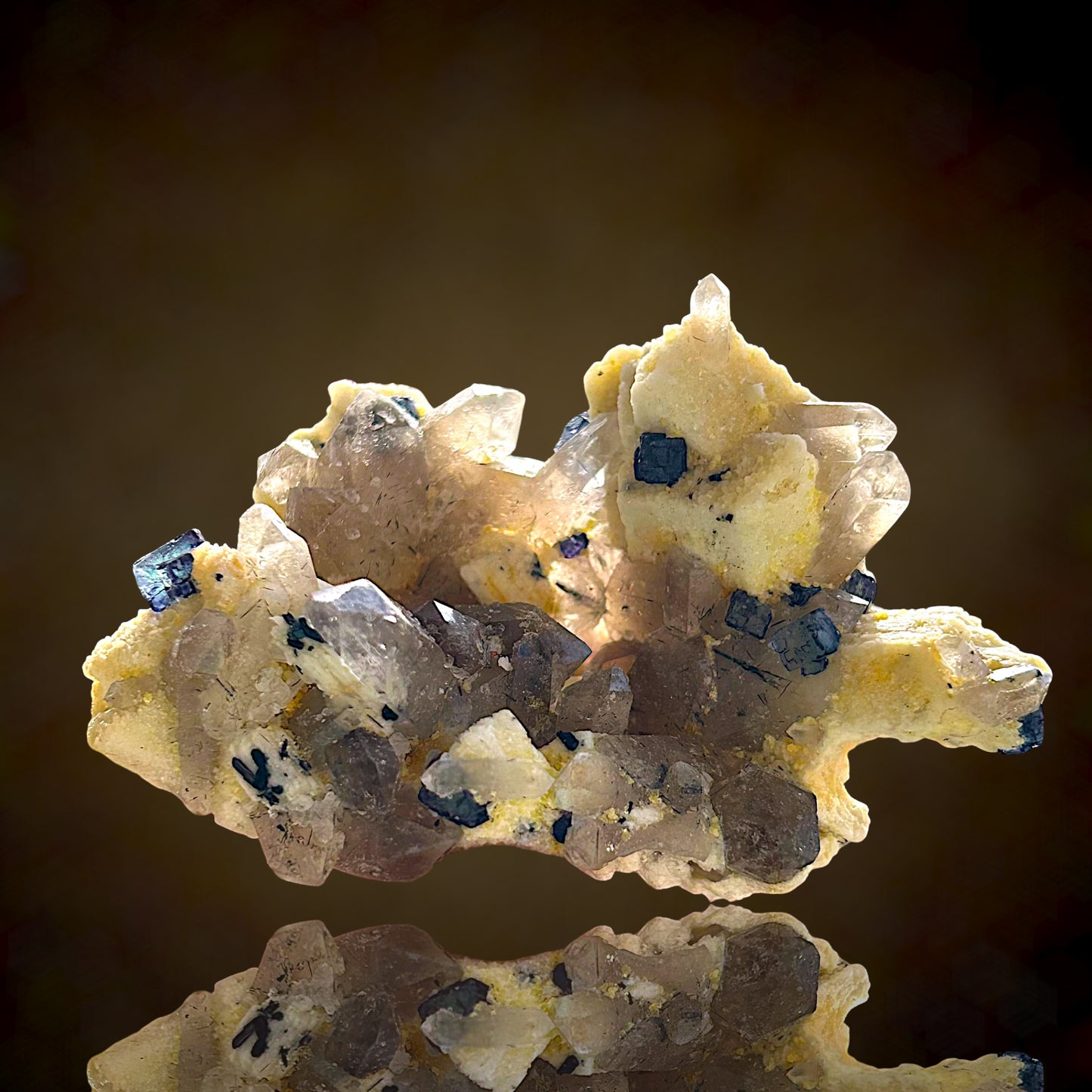 Fluorite on microcline, Smokey Quartz - Erongo, Namibia