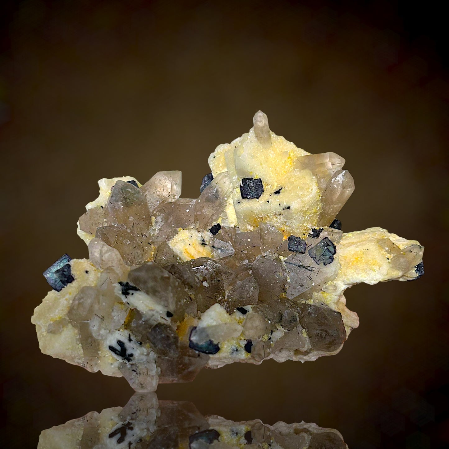Fluorite on microcline, Smokey Quartz - Erongo, Namibia