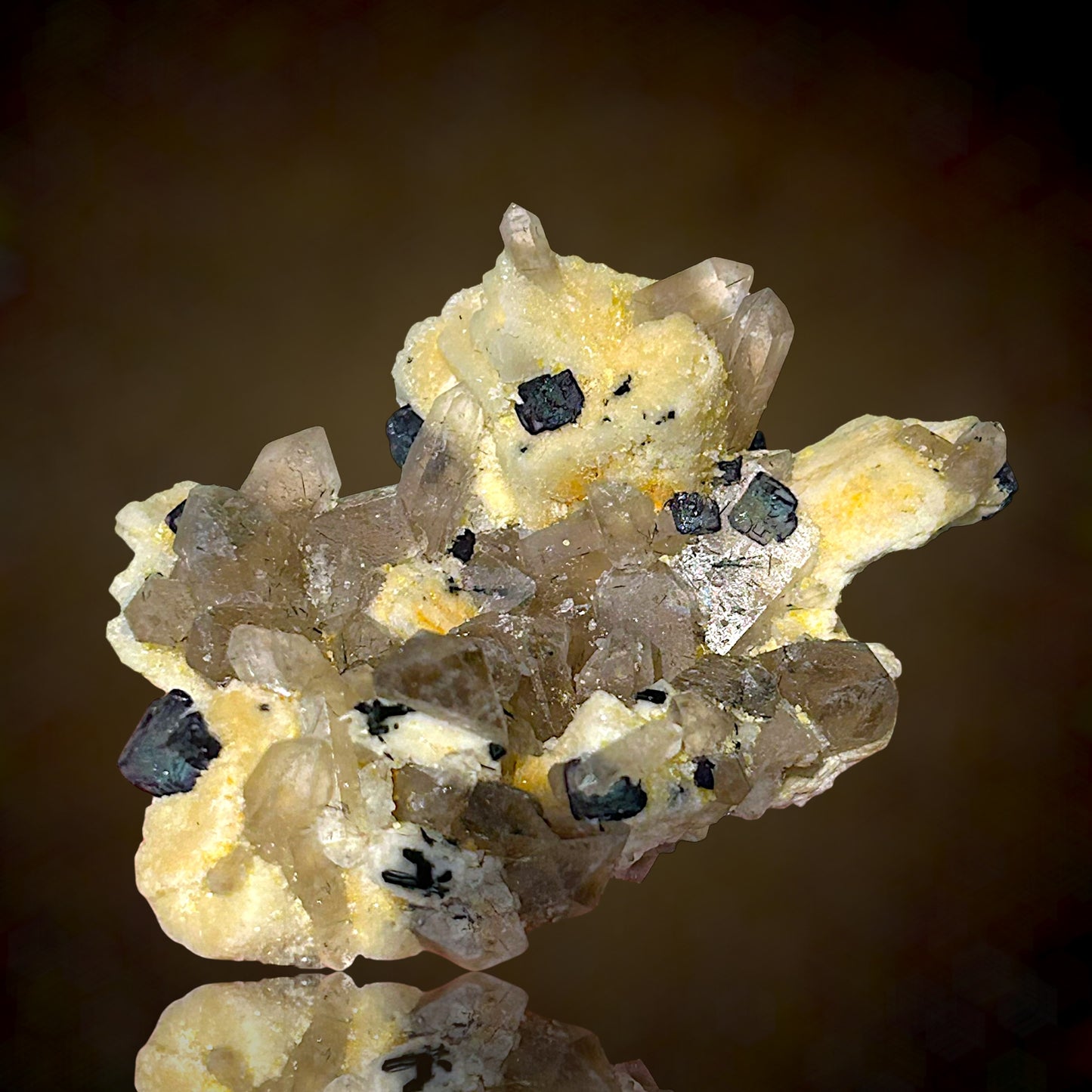 Fluorite on microcline, Smokey Quartz - Erongo, Namibia
