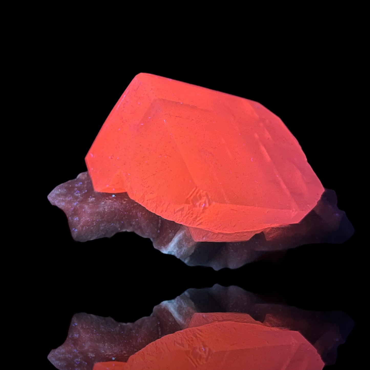 Pink on green Calcite (UV!) - Naica, Mexico