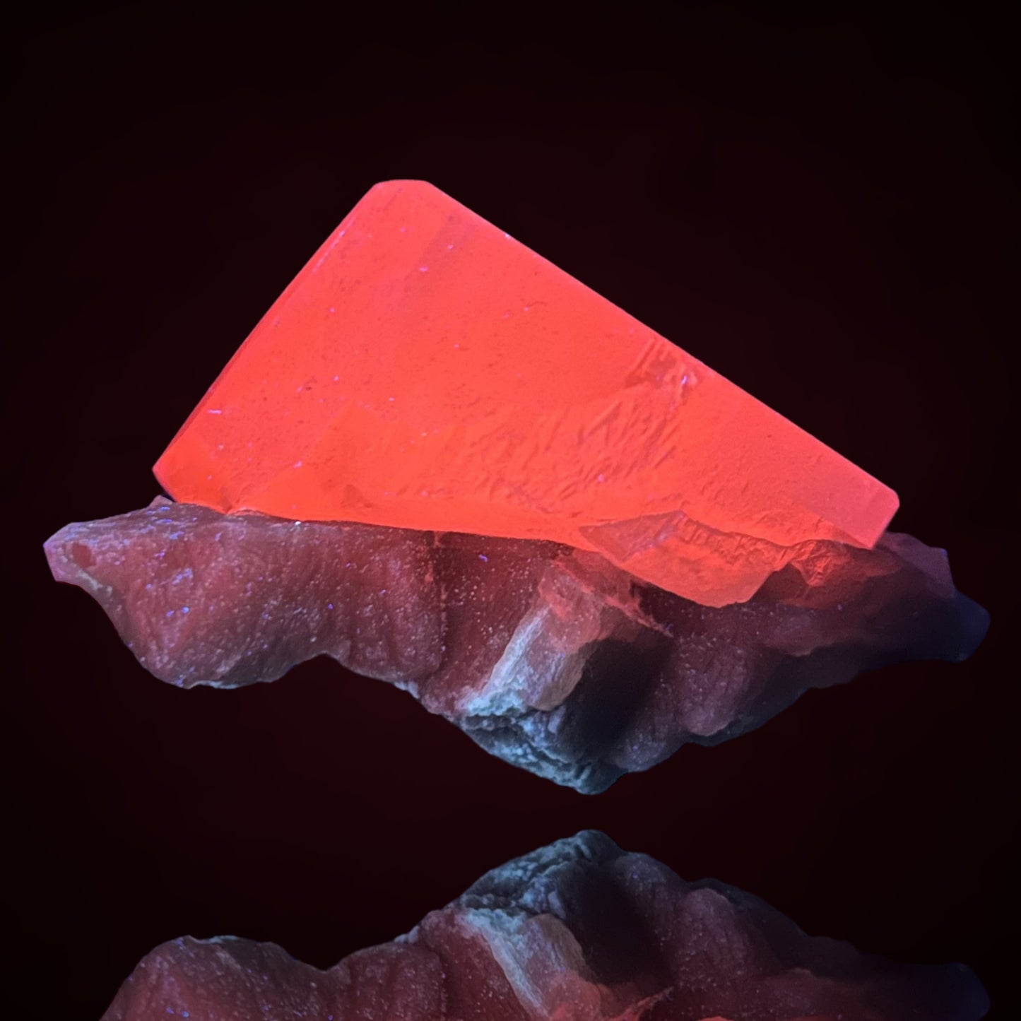 Pink on green Calcite (UV!) - Naica, Mexico